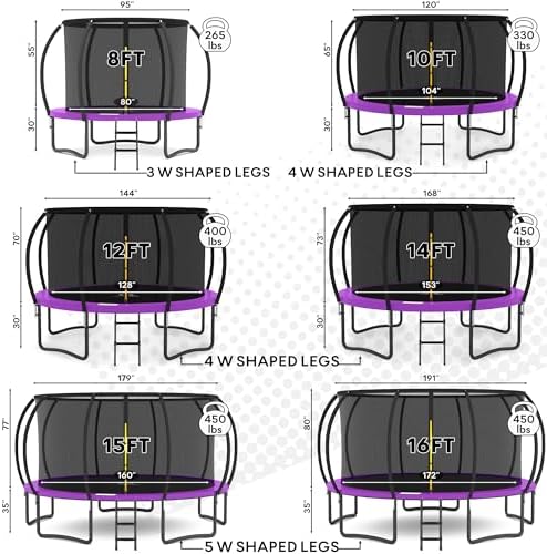 JUMPZYLLA Trampoline Outdoor 8FT 10FT 12FT 14FT 15FT 16FT with Enclosure and Ladder, ASTM Approved Recreational Trampoline for Kids and Adults, Anti-Rust Coated Frame