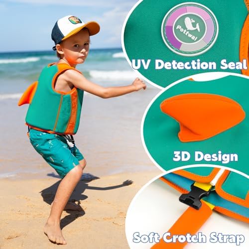 Pottwal Swim Vest for Kids - Swim Jacket for 1-2 Years (24-33LBS) - Buoyancy Aid Made of Neoprene & EPE - with Adjustable Crotch Strap