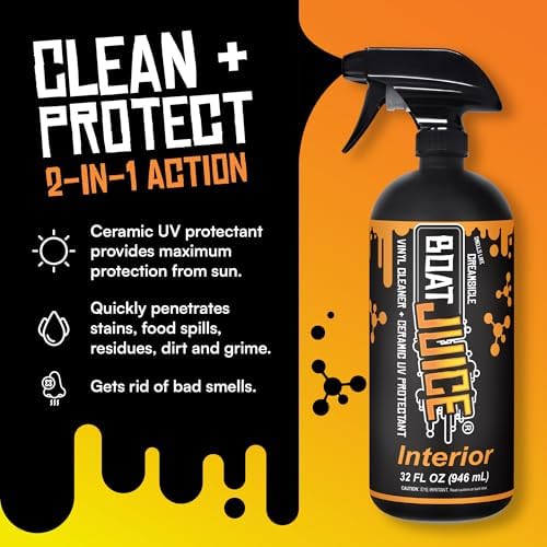 Boat Juice 2in1 Interior Boat Cleaner & Protectant Spray | Vinyl Boat Seat Cleaner + Ceramic UV Protection | Also for Upholstery, Carpet | Marine Detailing, Orange Creamsicle Scent, Made in USA (32oz)