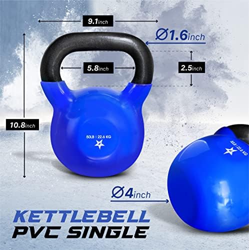 Yes4All 5-65lbs Kettlebells Vinyl Coated Cast Iron for Dumbbell Weights Exercises, Gym, Fitness, Full Body Workout Equipment Push up, Grip and Strength Training