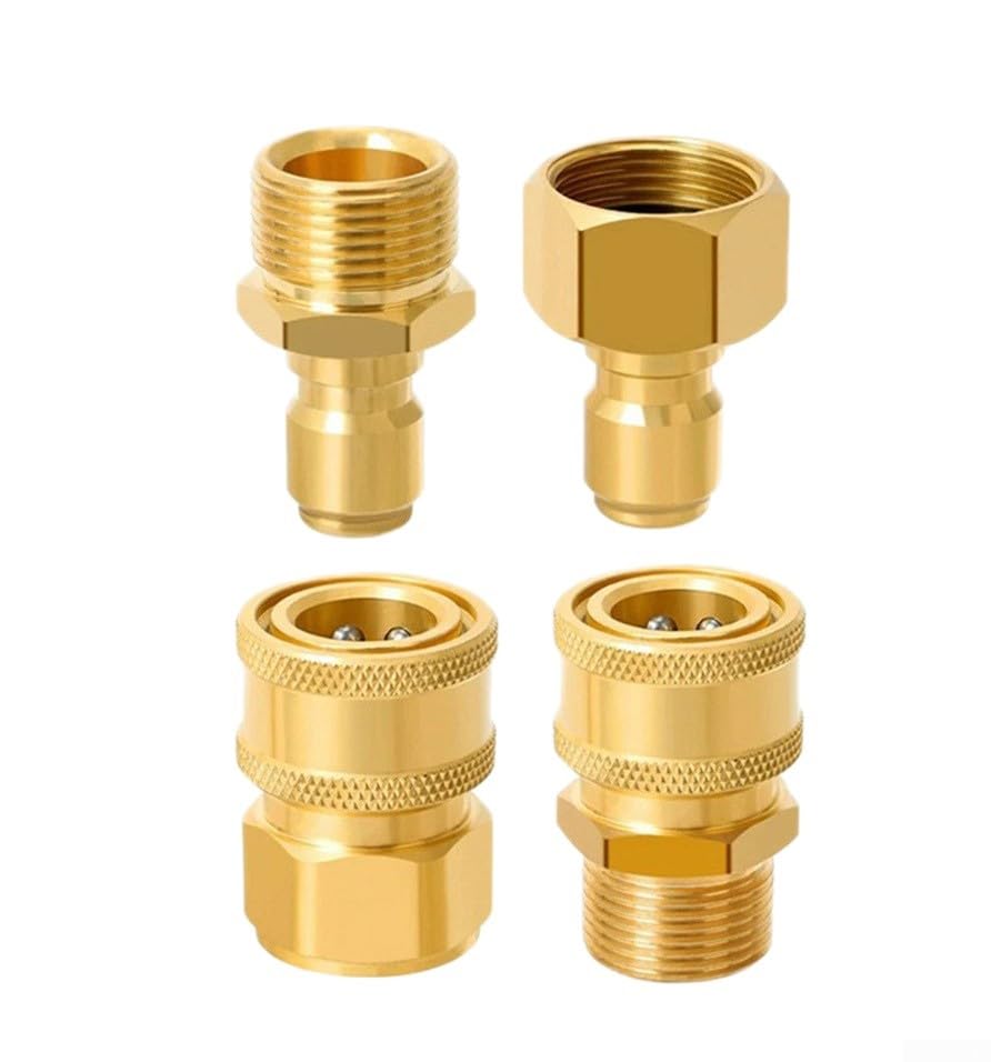 Oniissy 4pcs 3/8" 1/4" Quick Connect Adapter M22-15/14mm For Pressure Washer Hose,Fast Connect & Quick Release Disconnect for Washer Hose Pump (M22-14MM 3/8")