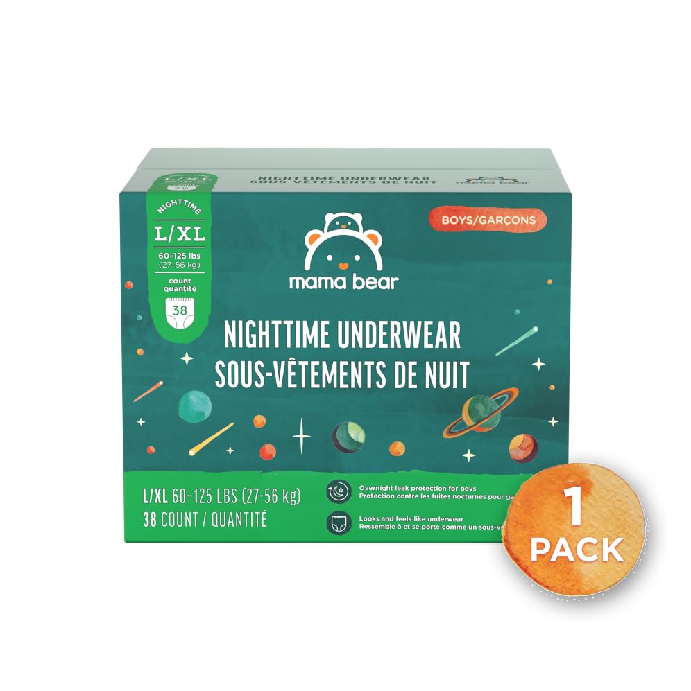 Amazon Brand - Mama Bear Boy's Nighttime Bedwetting Underwear for Overnight Protection, Hypoallergenic, Size L/XL (60-125 lbs), 38 Count, White