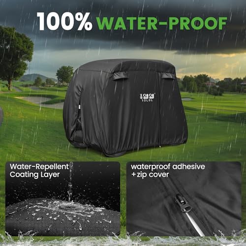 10L0L 2/4/4+2 Passenger Golf Cart Cover Fits for Yamaha EZGO Club Car, 420D Waterproof Durable Polyester Golf Cart Cover with Three Zipper Doors Windproof Sunproof - Black/Army Green/Sliver