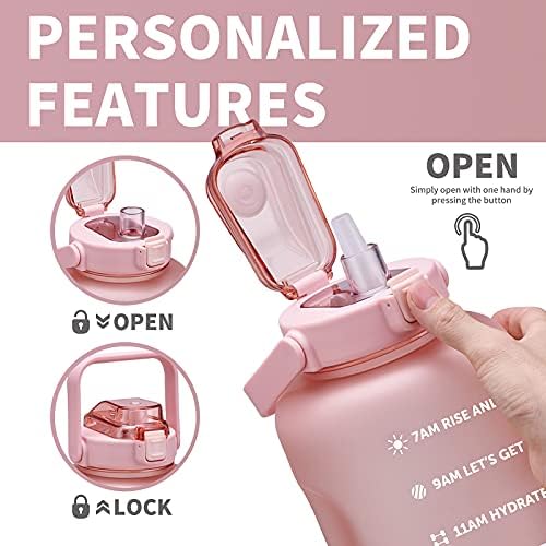 64oz,100oz,128oz Large Motivational Water Bottle with Time Marker, Leakproof & BPA Free Half Gallon Big Water Bottle with Straw Handle Tritan Frosted Water Jug for Gym,Fitness,Outdoor Sports