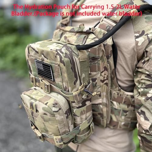 Tactical Mini Molle Hydration Pack,Molle Hydration Carrier with IFAK Pouch&US Flag&Med Patch,Hydropack for 2L Water Bladder