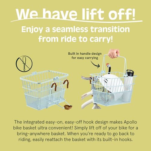 Retrospec Apollo Detachable Front Bike Basket Steel Half-Mesh with Integrated Detachable Hooks and Built-In Handle, Easy Assembly and Portability for Bicycles