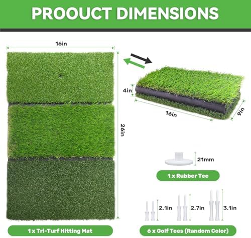 Golf Hitting Mat | Golf Training Mat for Swing Path Feedback/Detection Batting | Extra Replaceable Golf Practice Mat 16"x12" | Golf Gifts for Men/Women for Home Indoor Outdoor