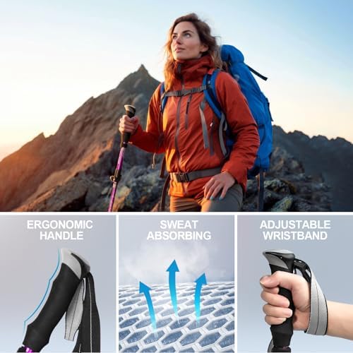 Covacure Hiking Poles Collapsible Trekking Poles - Aluminum Alloy 7075 Walking Sticks for Hiking with Telescopic & Foldable Tri-fold Design Hiking Gear for Women Men, Hiking, Camping, Climbing