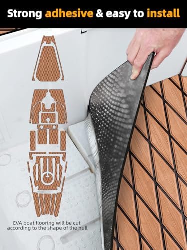 FOCEAN Boat Flooring EVA Foam Boat Decking Marine Mat Non-Slip Self-Adhesive Flooring Sheet for Motorboat Kayak Surfboard Garden Floor Swimming Pools, 94.5''x 15.7'', Brown with Black Lines