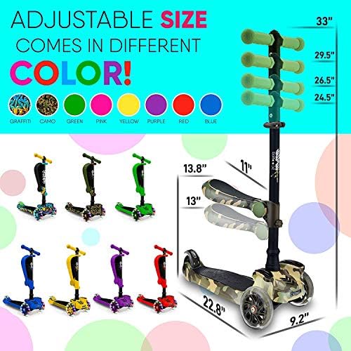 Hurtle 3-Wheeled Scooter for Kids - Wheel LED Lights, Adjustable Lean-to-Steer Handlebar, and Foldable Seat - Sit or Stand Ride with Brake for Boys and Girls Ages 1-14 Years Old