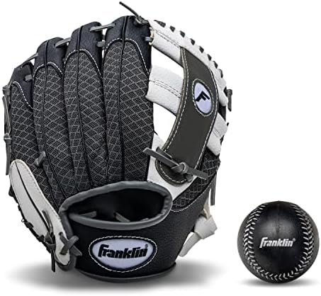 Franklin Sports Kids Baseball Glove + Ball Sets - Meshtek Youth Teeball Gloves for Kids + Toddlers - Left + Right Hand Throw Mitts + Glove Sets with Foam Balls - Boys + Girls Gloves - 9.5" Inch