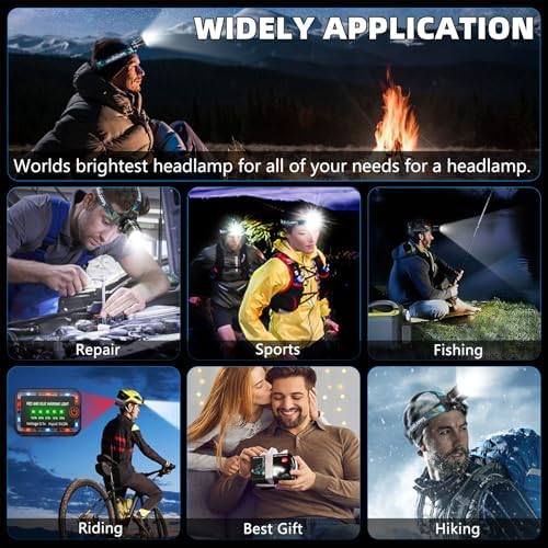 1900 Lumens Super Bright Headlamp, Rechargeable LED Head Lamp, 90 Hour Battery Standby Head Light with 9 Modes, IPX7 Waterproof Zoom Headlamps, 125° Adjustable Headlight for Camping, Adults