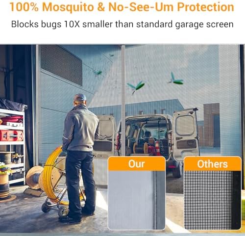 2025 Privacy Garage Door Screen for 2 Car 16x7FT, Heavy Duty Magnetic Closure Garage Screen Door, Durable Nylon Screen Door Mesh, Garage Net Screen for Garage, Silver Grey