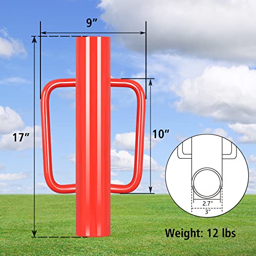 Gtongoko 12LB T Post Driver with Handles Heavy Duty Fence Post Driver Post Pounder for T-Posts,U Channel,Metal Post and Sign Post Pole Driver Tool,17 Inch Red