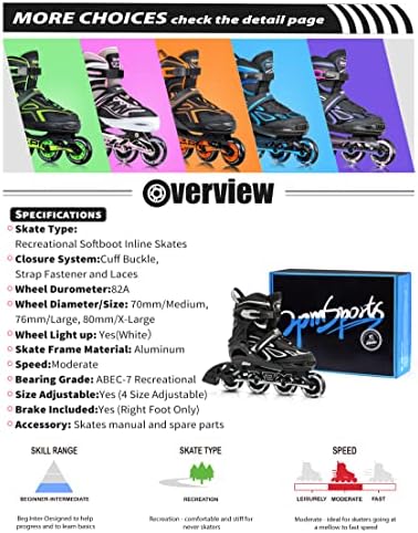 2PM SPORTS Vinal Girls Adjustable Flashing Inline Skates, All Wheels Light Up, Fun Illuminating Skates for Kids Men Adult Women and Boys