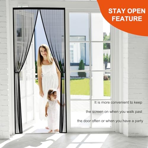 Fiberglass Magnetic Screen Door Fit Door Size 34 x 82 in- Heavy Duty Fiberglass Screen Door Mesh for Interior Door, Patio and Sliding Doors - Door Screen Magnetic Closure Let Fresh Air in