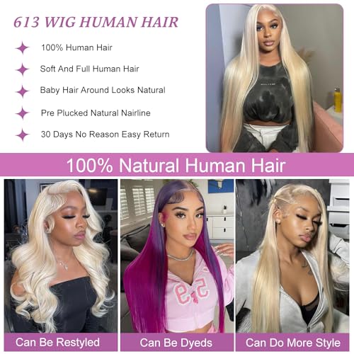 AHPAHP 613 13x6 Lace Front Wig Human Hair Straight Blonde Lace Front Wigs Human Hair 613 HD Lace Frontal Wig Blonde Wig Human Hair 200% Density 28inch
