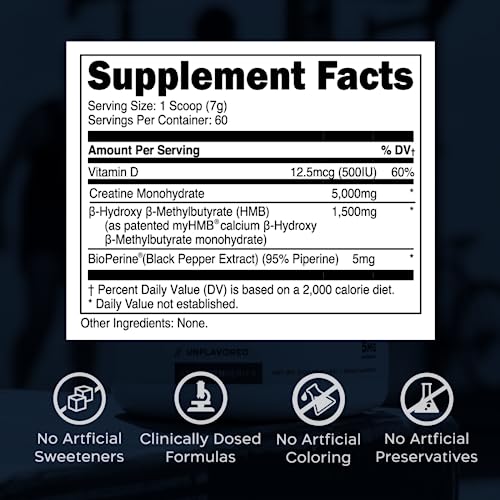 Transparent Labs Creatine HMB Sports Nutrition Bodybuilding Supplement - Creatine Monohydrate Powder with HMB for Muscle Growth, Increased Strength and Enhanced Performance - 30 Servings, Unflavored