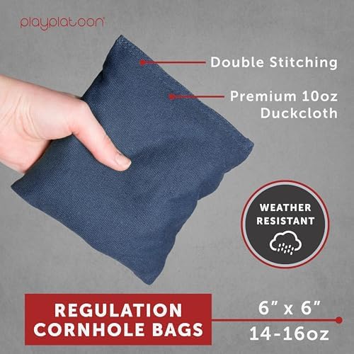 Play Platoon Cornhole Bags Weather Resistant- Set of 8 Regulation Bean Bags for Tossing- Official Professional Size & Weight Corn Hole Bags Two Color All Weather Cornhole Beans Bag Set with Tote Bag