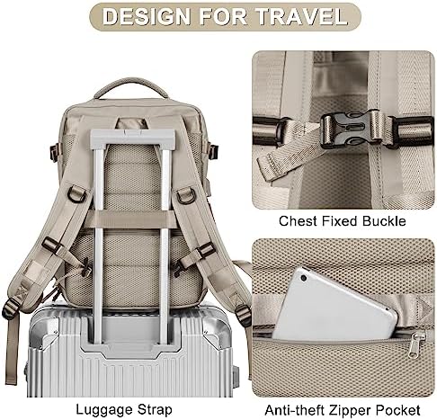 coofay Laptop Travel Backpack For Women Men Airline Approved Carry On Bags For Airplanes Underseat Luggage Backpack For Traveling On Airplane Personal Item Travel Bag For Airlines Light Brown