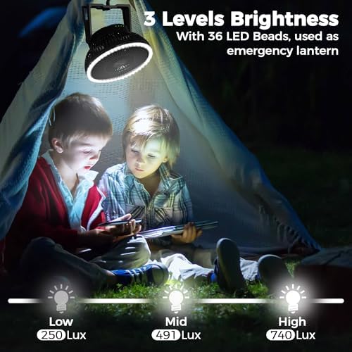 COMLIFE 10000mAh Camping Fan and LED Light - 8'' Rechargeable Battery Operated Tent for Hanging or Tabletop Use, Portable USB with Lights Car RV Outdoor Emergency Outage Hurricane, Black (F001)