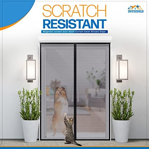 Magnetic Closure Screen Door for 62"x81" French Door Sliding Door Pet and Dog Friendly, Durable Fiberglass Mesh Double Door Screen Mesh Retractable Curtain, Keep Bugs. Mosquito Out, Fly Screen