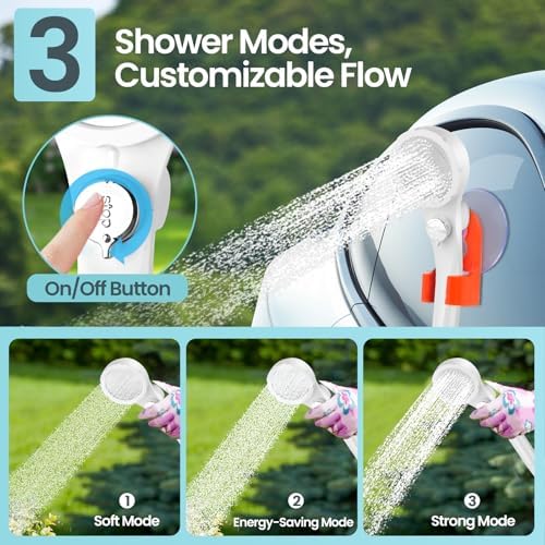 Portable Camping Shower with 7800mAh Battery - 3 Spray Modes, IPX7 Waterproof & Powerful Suction for Indoor, Camping, Beach Travel, RV Life, Pet Bathing, Gardening
