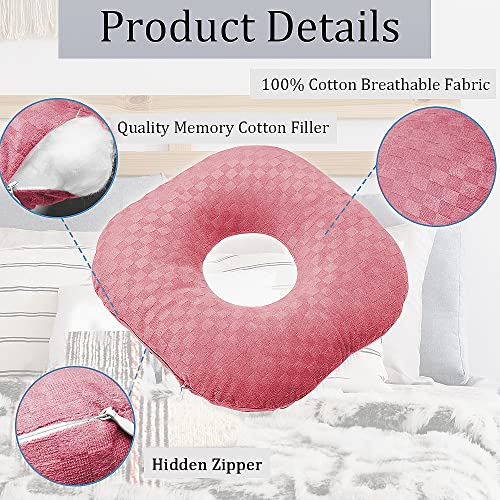 Wuronsa Ear Piercing Pillow for Side Sleepers, Pillow with an Ear Hole for CNH and Ear Pain Ear Inflammation Pressure Sores, O-Shaped Side Sleeping Pillow, Ear Guard Pillow(Pink)