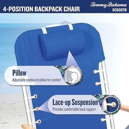 Tommy Bahama Hi-Boy 17" Seat Height 4-Position Lace-Up Suspension Folding Backpack Beach Chair, 2-Pack, Logo Stripe