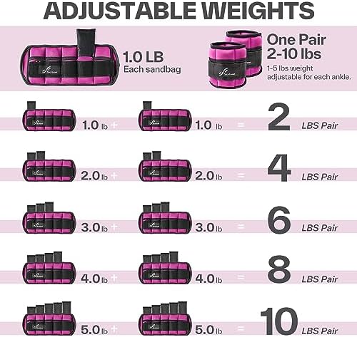 Sportneer Adjustable Ankle Weights 1 Pair 2 4 6 8 10 Lbs Leg Weight Straps for Women Men, Weighted Ankle Weights Set for Gym,Fitness, Workout,Walking, Jogging,1-5 lbs Each Ankle, 1 Pair 2-10 lbs