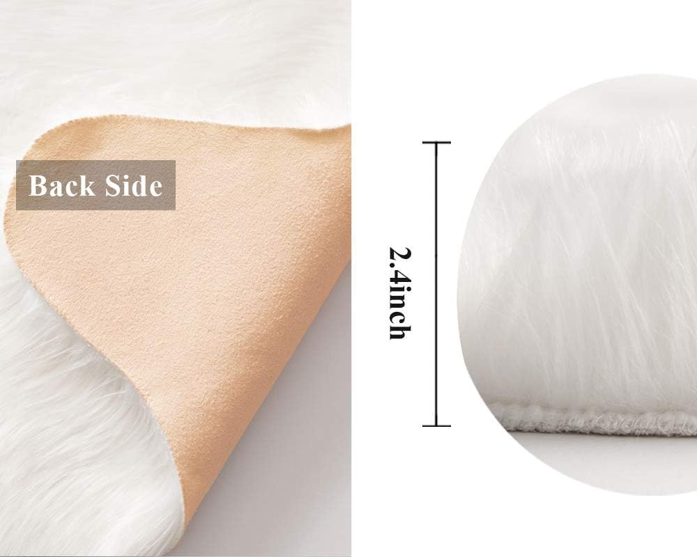 MIULEE Luxury Soft Fluffy Area Rug 3x5 Feet, Faux Fur Sheepskin Rug Decorative Plush Shaggy Carpet for Christmas Decor Bedside Sofa Floor Nursery, White