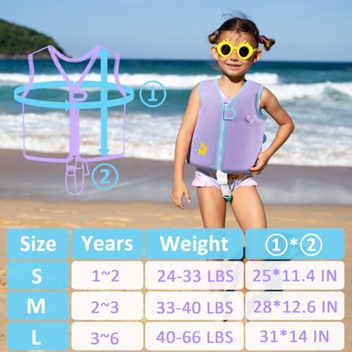 Pottwal Swim Vest for Kids - Swim Jacket for 1-2 Years (24-33LBS) - Buoyancy Aid Made of Neoprene & EPE - with Adjustable Crotch Strap