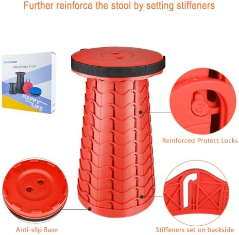 Boreeman Upgraded Folding Stool Lightweight Yet More Sturdy with Load Capacity 400lbs Portable Collapsible Stool for Camping Fishing Hiking BBQ (All Red)