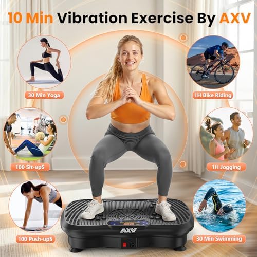 AXV Vibration Plate Fitness Platform Exercise Machine Vibrating Lymphatic Drainage Shaking Full Body Shaker Workout Vibrate Stand Shake Board Sport Gym for Weight Loss Fat Burner for Women Men