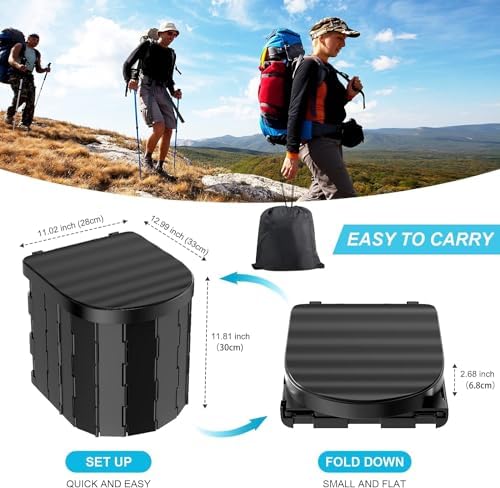 Portable Toilet for Camping, Portable Toilet for Adults, Portable Potty for Adults, Folding Waterproof Porta Potty for Camping, Car, Bucket, Travel, Outdoor, Hiking, Trips, Boat, Beach, Tent (Black)