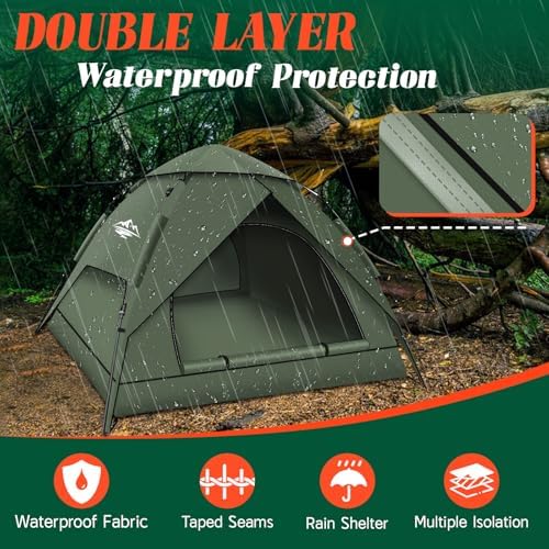 Pop Up Tents for Camping,2-3 Person Tent Easy Setup,Waterproof & Windproof Camping Tents, 60S Instant Double Layer Tent for Trekking, Family, Backpacking