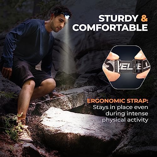 Foxelli Rechargeable LED Headlamp - Super Bright, Lightweight and Comfortable Head Light for Running, Camping, Hiking and Work, Suitable for Adults and Kids