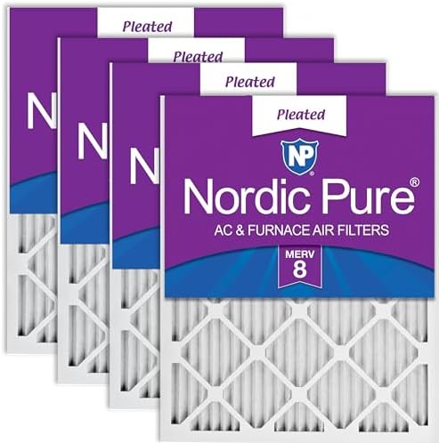 Nordic Pure 20x20x1 (19 1/2 x 19 1/2 x 3/4) Pleated MERV 8 Air Filters 4 Pack
