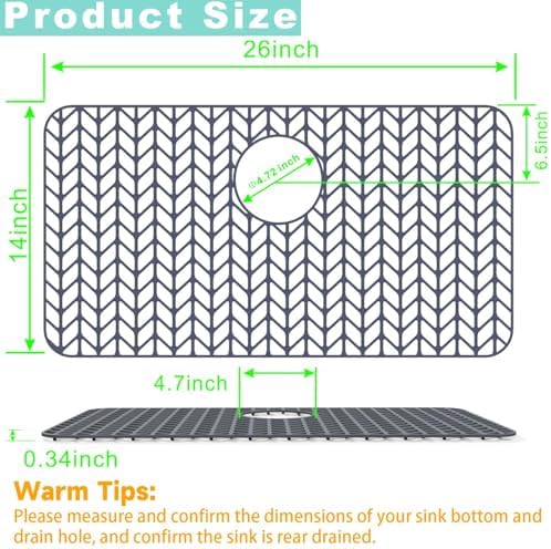AWOKE Silicone Sink Protectors for Kitchen Sink, 26''x 14'' Folding Non-slip Sink Mat Grid, for Bottom of Farmhouse Stainless Steel Porcelain Sink with Rear Drain (Grey)