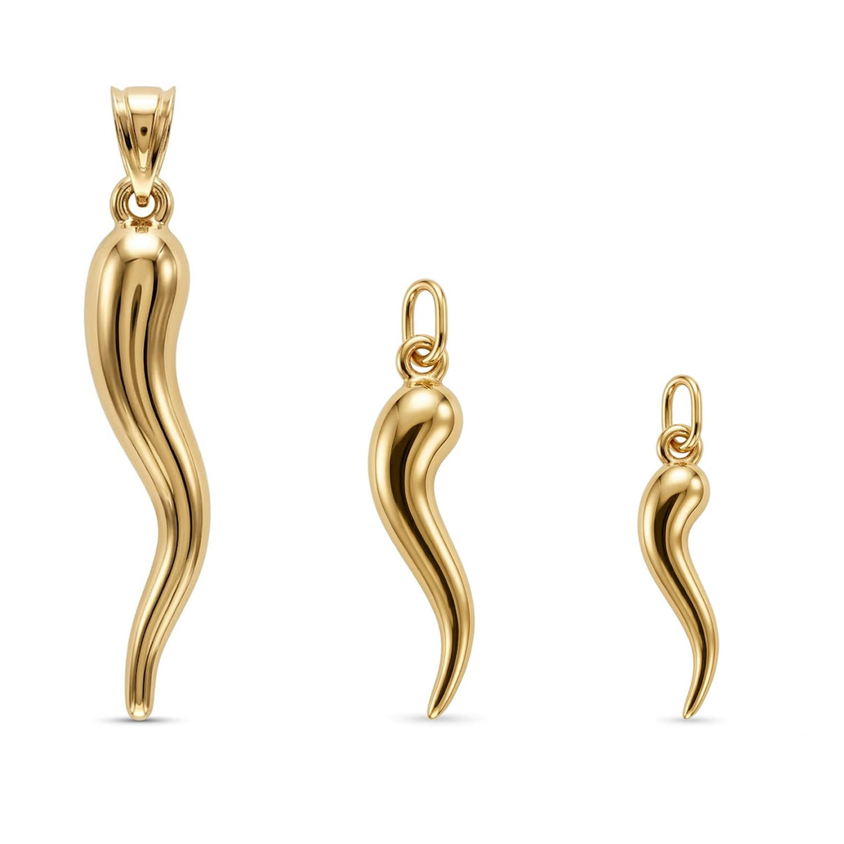 Gold Italian Horn Charm - 10 Karat Solid Gold - Cornicello Pendant