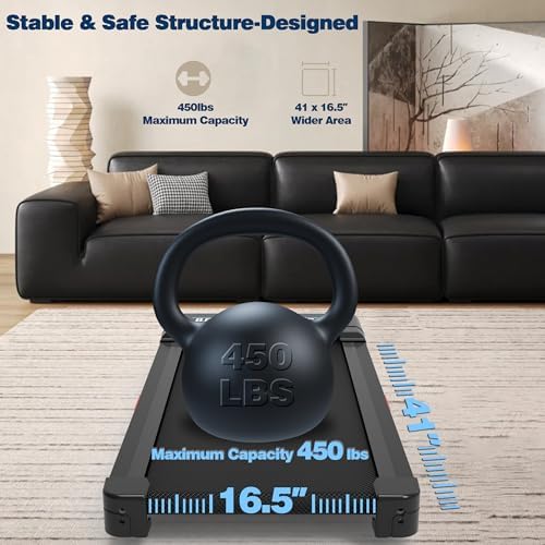 Walking Pad Treadmill with 12% 9-Level Auto Incline, 450 lbs Capacity and RGB LED Screen Under Desk Treadmill with Hiking Mode, Compact Treadmills for Home Small/Office