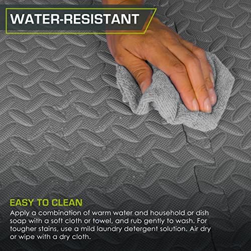 ProsourceFit Puzzle Exercise Mat ½ in, EVA Interlocking Foam Floor Tiles for Home Gym, Mat for Home Workout Equipment, Floor Padding for Kids, Black, 24 in x 24 in x ½ in, 48 Sq Ft - 12 Tiles