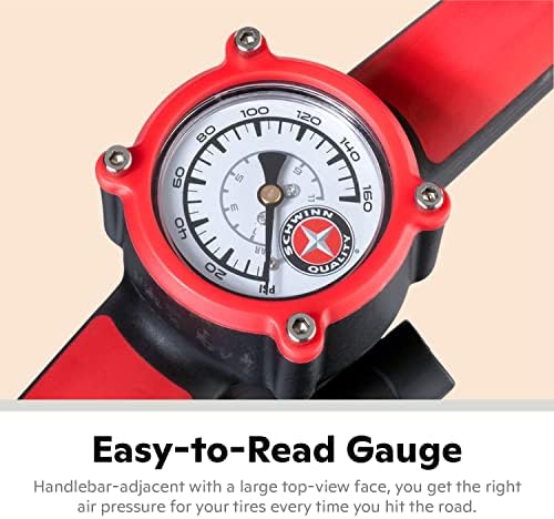 Schwinn Basic and Air Center Floor Bike Pump, Up to 120 Max PSI, Dual Head Fits Schrader and Presta Valve Types, Easy-to-Carry Portable and Convenient Design, Bicycle Essentials for Easy Road Riding