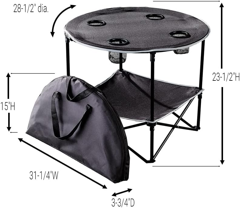 Portable Folding Picnic Table with Bench Storage for Tailgating - Black