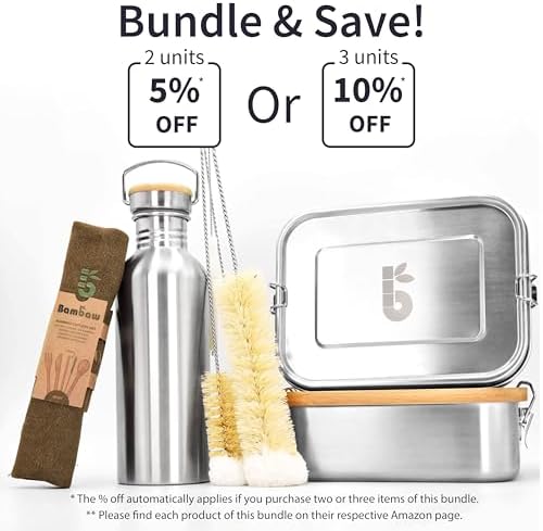 Bambaw Stainless Steel Water Bottles 32 oz, Non-insulated Single Wall Metal Water Bottle Stainless Steel, Reusable & Eco Friendly, Dishwasher Safe – Silver