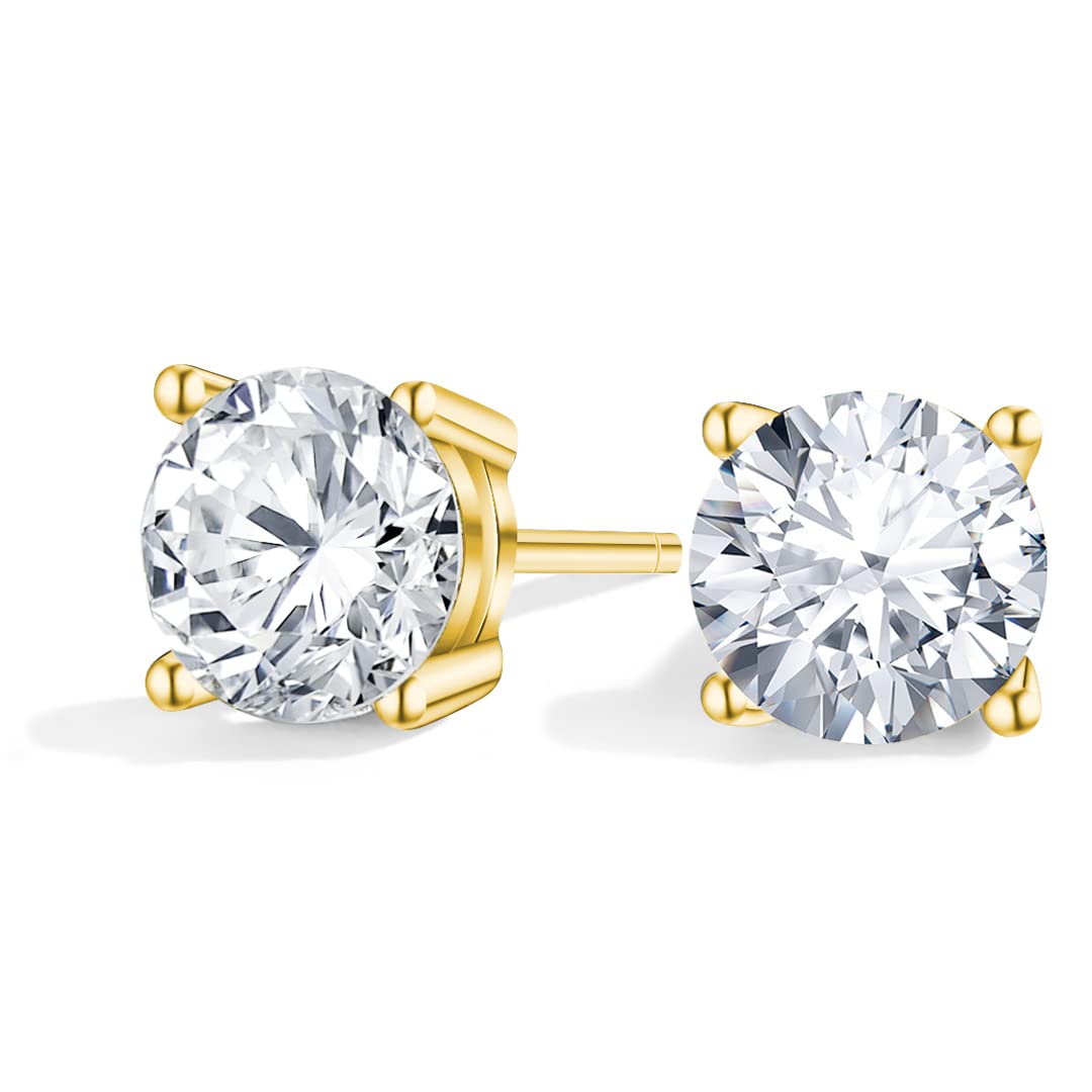 Anbamahong Synthetic Moissanite Earrings Imitation Diamond 925 Sterling Silver Studs for Men Women Jewelry Gifts (1 CTW (Yellow Gold))