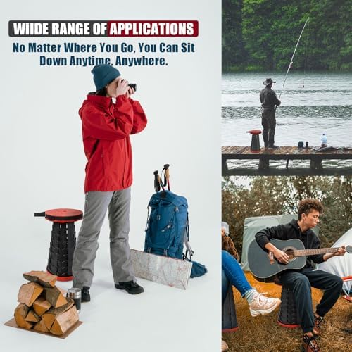 2PCS Upgraded Collapsible Stool Thickened Set, Portable Stool Folding Stools, Foldable Chair for Camping Fishing Hiking BBQ and Outdoor Activities - Max 400lbs(Red)