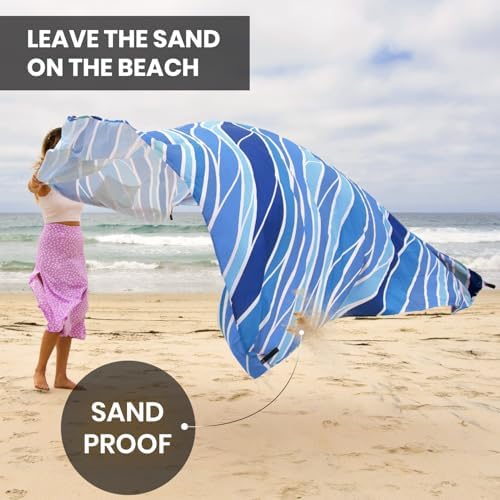 Extra Large Beach Blanket Waterproof & Sandproof 9'x10'8" for 10 People - Beach Essentials for Family, Picnic, Concert, Travel - Includes 4 (+2) Stakes - by Everlasting Comfort