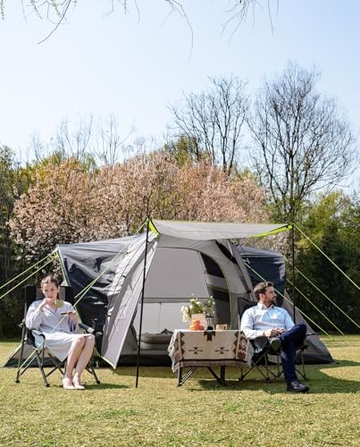 8 Person Larger Extended Dome Camping Tent with 3 Rooms, Waterproof Semi-Freestanding Family Outdoor Tent with Spacious Interior and Mesh Windows