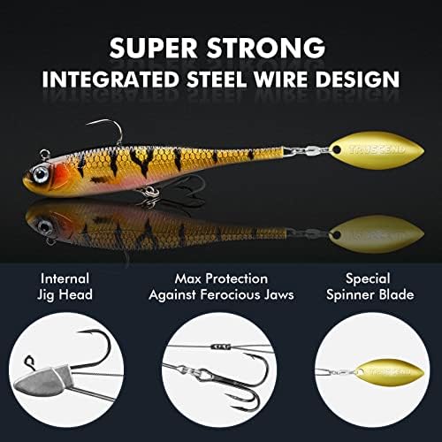 TRUSCEND Pre-Rigged Soft Fishing Lures, Well-Made Easy Catching Lures for Family Fishing, Great Action Swimbaits with Spinner, All-Conditions Fishing Gear for Bass Trout Walleye, Crappie Fishing Jigs